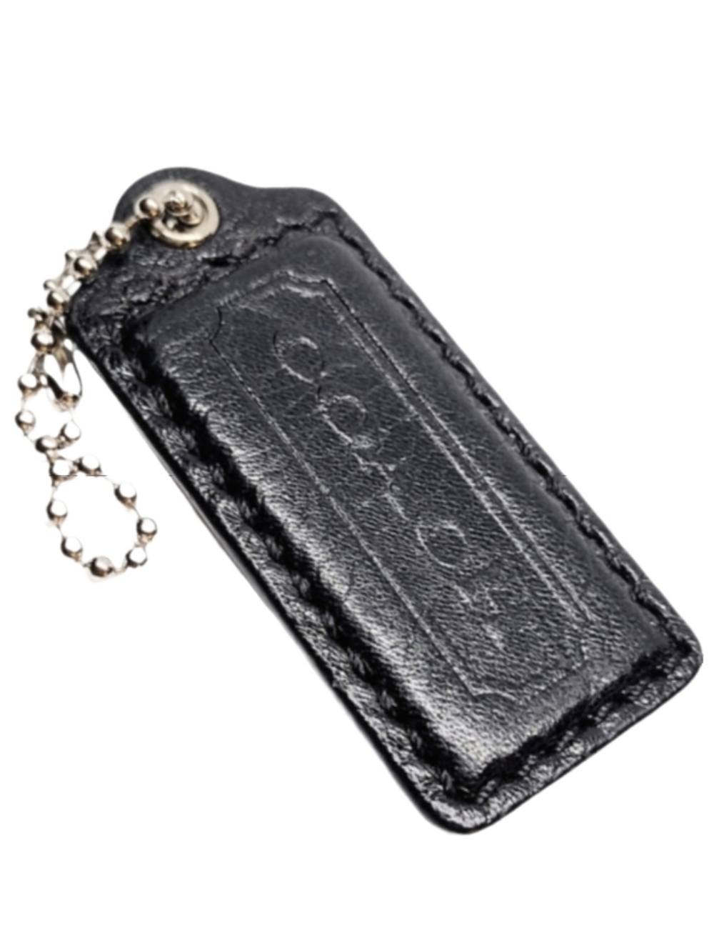 🖤 2.25" Y2K Coach Black Matte Textured Leather Hangtag Bag Charm Fob Keychain